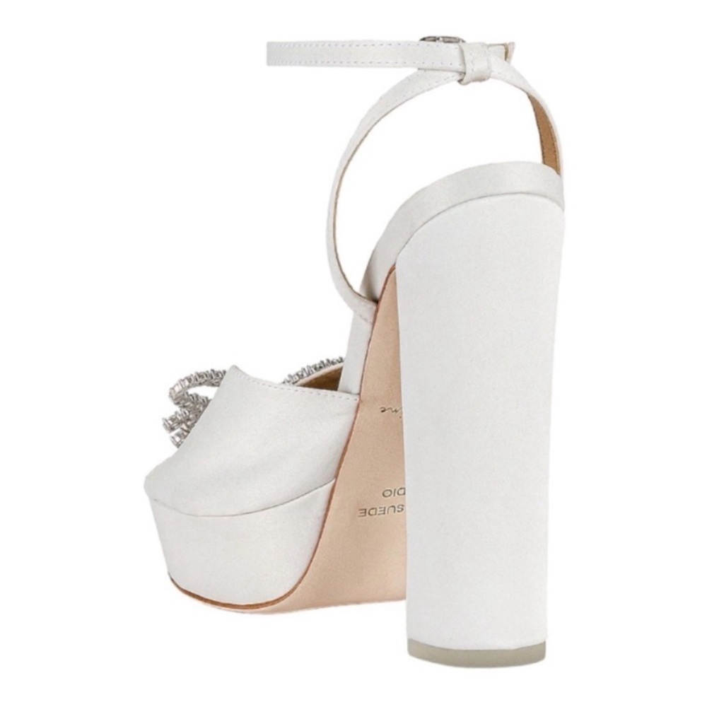 NEW Black Suede Studio Ivory Satin Heels Caroline Platform Crystals Cream 38.5 - Picture 11 of 12
